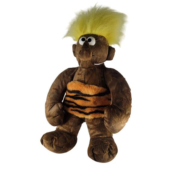 Chosun Caveman Troll Plush 16" Yellow Hair Tiger Print Outfit Stuffed Toy VTG - Picture 9 of 13